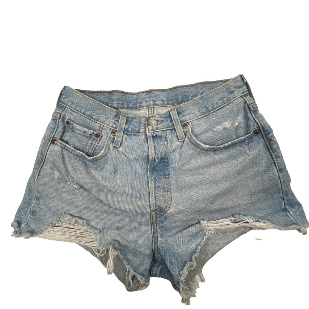 Levi's 501 Blue Jean Shorts High-Waisted Cut-Off Distressed Light Wash Size 28